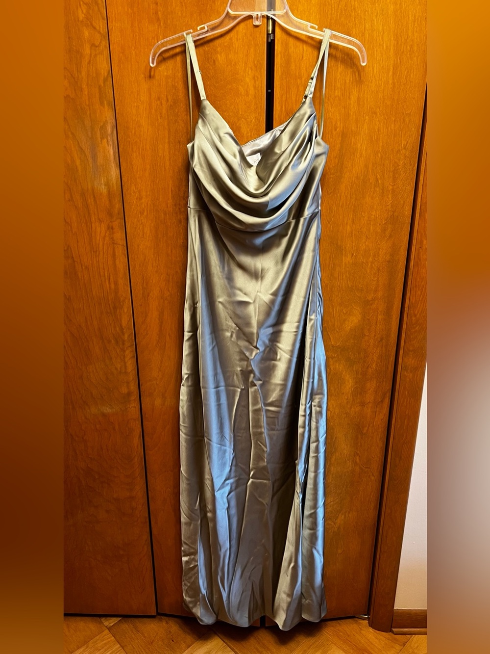 Silver Sage Revelry Skye Satin Strappy Gown with Slits